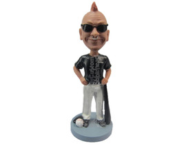 Custom Bobblehead Rockstar Dude Wearing Casual Outfit Posing With Baseball Equip - £65.26 GBP
