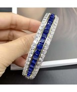 32 Ct Created Blue Sapphire 14K White Gold Plated Bangle Bracelet With F... - €378,84 EUR