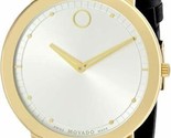 Movado TC Gold Mirror Bezel 0606695 Silver Dial Leather Men&#39;s Watch - £312.89 GBP