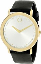 Movado TC Gold Mirror Bezel 0606695 Silver Dial Leather Men&#39;s Watch - £318.74 GBP
