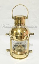 Brass Anchor Oil Lamp ~ Nautical Maritime Ship Lantern 10&quot; Wall Hanging Decor - £47.45 GBP