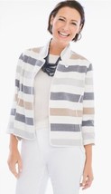 Chicos Striped Car Coat Jacket Neutral Shades Coastal Light Casual Women... - £35.13 GBP