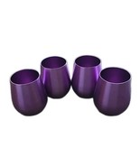 Four (4) ~ Retro ~ Aluminum ~ Stemless ~ PURPLE ~ 12 oz. ~ 3.75&quot; Tall Glass - $34.04 CAD