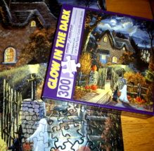 Jigsaw Puzzle 300 Large Pieces Halloween Haunted House Glow In The Dark Complete - $13.85