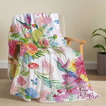 Hummingbird Throw Blanket Floral Flower Throw Blanket Spring Colorful Throw - $39.92