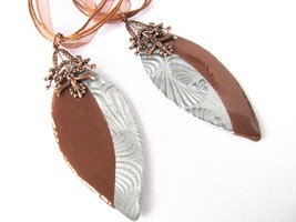 Two Tone Marbled Pattern Polymer Clay Necklace casual Fashion Jewelry For women - $13.00