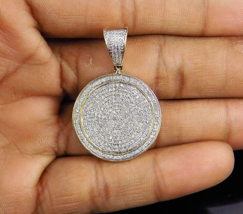 1.50Ct Round Cut Real Moissanite Micro Pave Disc Pendant 14K Yellow Gold Plated - £224.21 GBP