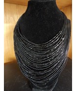 Many Strings 40+ Black Beaded Bib Necklace 13&quot; - £8.23 GBP