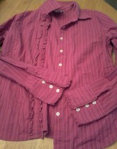 Lilly Pulitzer Pink Striped Ruffled Button-Down Top Shirt Sz 8 (H4) - $25.73