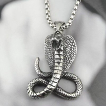 Men&#39;s Punk Retro Silver Serpent Snake Pendant Necklace Animal Jewelry Chain 24&quot; - £12.45 GBP