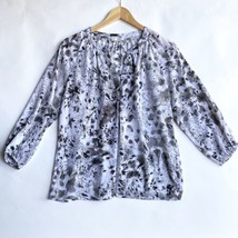 Sioni Boho Womens M Blouse Black White Gray Print Top Long Sleeve Chiffo... - $8.94