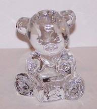 ADORABLE SIGNED WATERFORD CRYSTAL TEDDY BEAR WITH ABC BLOCK FIGURINE/PAP... - $48.50
