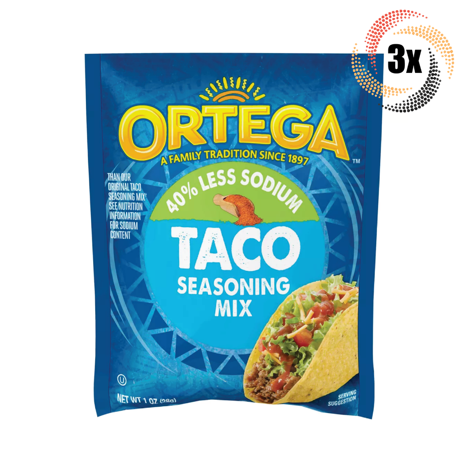3x Packs Ortega 40% Less Sodium Taco Seasoning Mix | 1oz | Fast Shipping - $13.81