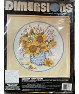 Vtg Summer Sunflowers in Ginger Jar No Count Cross Stitch Dimensions  14... - $196.66 MXN