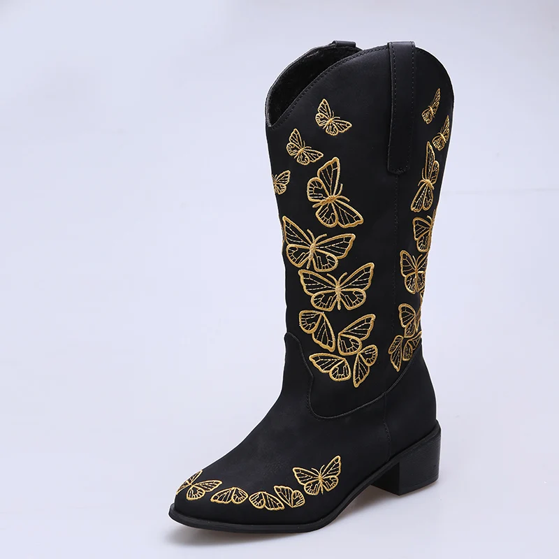 Women&#39;s Embroidered  girl Boots Western Boots Womens Retro Knee High Boots Handm - £97.33 GBP