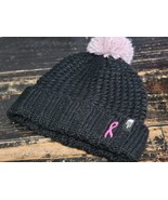 The North Face PR Pink Ribbon Cozy Chunky Black Pink Pom Pom Beanie Hat ... - $50.04 CAD