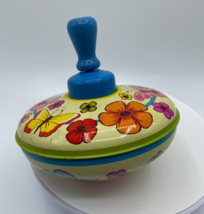 Vintage Ohio Art Tin Spinning Top Toy Colorful Butterflies, Bluebird, Fl... - £7.18 GBP