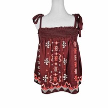 Anthropologie Womens Aliza Embroidered Swing Tank Top Brown Small - $28.28
