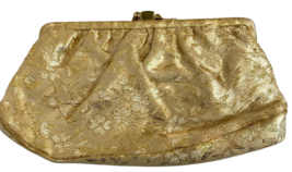 Vintage Ingber Gold Textile Evening Bag with Satin Change Purse - $180.68 MXN