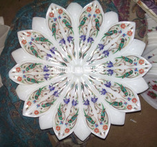 12&quot; Marble White Dry Fruit Bowl Fine Malachite Inlay Parrot Multi Decor Gifts - £441.93 GBP