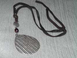 Estate Sparkly Faux Leather Cord w Basket Weave Silvertone &amp; Bronze Faux Pearl - £4.70 GBP