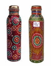 Copper Water Bottle Tumbler Vessel Drink Ware set Ayurveda Health set of 2 - $52.61