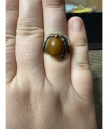 Vintage Tigers Eye Ring Gold Tone Agate Like Gem Adjustable 5-7 - $17.95