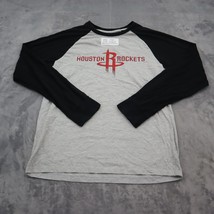 Houston Rockets Shirt Mens Large Gray Black NBA Long Raglan Sleeve Casual Tee - £8.59 GBP