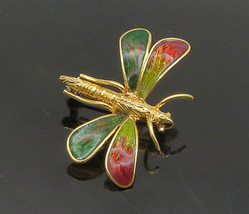 18K GOLD - Vintage Enamel Coated Dragonfly Motif Shiny Brooch Pin - GB015 - £765.72 GBP