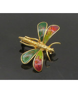 18K GOLD - Vintage Enamel Coated Dragonfly Motif Shiny Brooch Pin - GB015 - $17,966.31 MXN