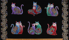 23.5&quot; X 44&quot; Panel Cats Couples on Black Cat-i-tude 2 Cotton Fabric Panel D382.33 - £6.95 GBP