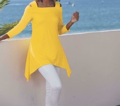 Women&#39;s Summer Cocktail Church party Cruise Cold Shoulder Yellow TunicTop plus3X - £55.56 GBP