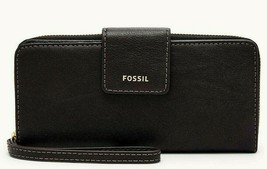 New Fossil Madison zip clutch wristlet Leather wallet Black - $37.11