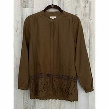 J Crew Womens Tunic Shirt Size 0 Brown Embroidered Eyelet Covered Placket - £23.75 GBP