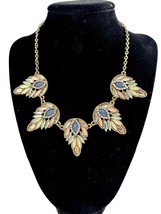 Gold Tone Bib Necklace Pastel Teardrop Rhinestones 16-19&quot; Statement - £15.03 GBP