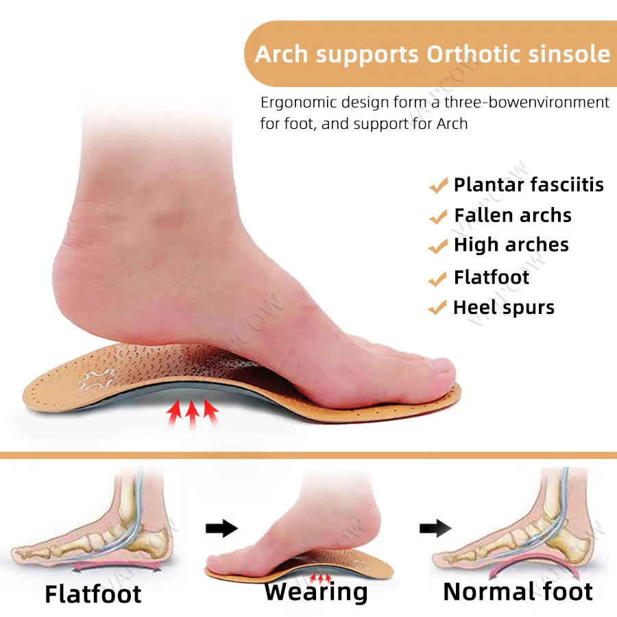 Sporting Leather orthotic insole for Flat Feet Arch Support orthopedic shoes sol - £23.87 GBP