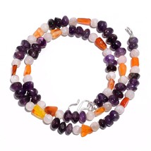 Natural Amethyst Carnelian Moonstone Gemstone Smooth Beads Necklace 17&quot; UB-4636 - £7.94 GBP