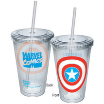 Captain America Shield Logo 16 oz Acrylic Travel Mug Cup and Straw, NEW UNUSED - £10.82 GBP