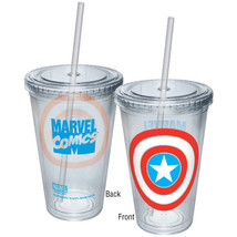 Captain America Shield Logo 16 oz Acrylic Travel Mug Cup and Straw, NEW UNUSED - £10.73 GBP