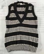 J. Crew Sweater Vest Womens Small Black Grey Striped V Neck Cashmere Wool Blend - £18.60 GBP