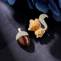 LATS Creative Fun Squirrel Pine Cone Asymmetrical Stud Earrings for Women Rhines - £7.32 GBP
