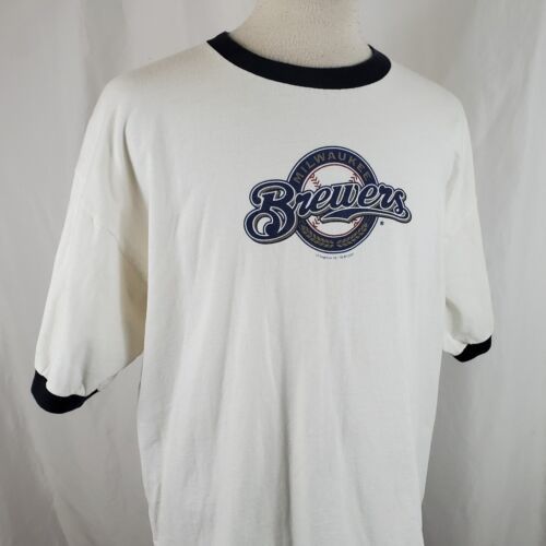 Lee Sport Milwaukee Brewers Ringer T-Shirt XXL Baseball MLB 2007 Logo Cotton - £14.25 GBP