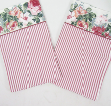 CROSCILL Rose Arbor Floral Stripe Pink Multi 2-PC Standard Pillowcase Pair - £28.22 GBP