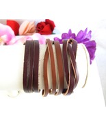 LOT of 3 Vintage LEATHER BRACELETS 3 Strips Snap Closures 2 Shades Set 8... - $17.81