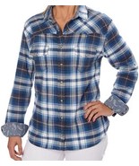 Jachs Girlfriend Bea Pearl Snaps Flannel Shirt Blue Women’s Size Medium - $19.03 CAD