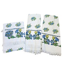 Vintage White Blue Floral Fringe Towel 3 Pc Set 1 Hangs Over Chair 22X38... - £37.15 GBP