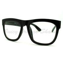 Black Oversized Square Glasses Thick Horn Rim Clear Lens Frame - £19.71 GBP