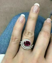 3.00Ct Oval Cut Ruby Sapphire &amp; Diamond Halo Engagement Ring 14K White Gold Over - $108.89