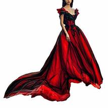 Off The Shoulder Long Gothic Black V Neck Tulle Evening Gown Prom Dress Red 14 - £134.35 GBP