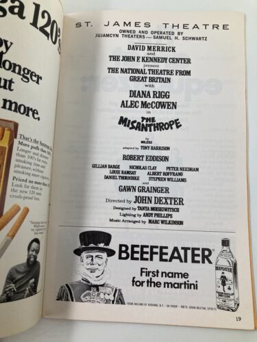 1975 Playbill St James Theatre The Misanthrope Diana Rigg Alec 1975-playbill-st-james-theatre-the-misanthrope-diana-rigg-alec